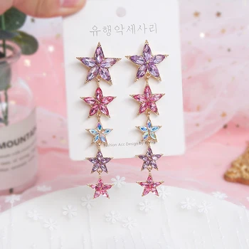 MWSONYA 2020 Módne kórejský Coloful Star Crystal Náušnice Dlhé Pendientes pre Ženy, Dievčatá Elegantné Party Drop Náušnice Šperky