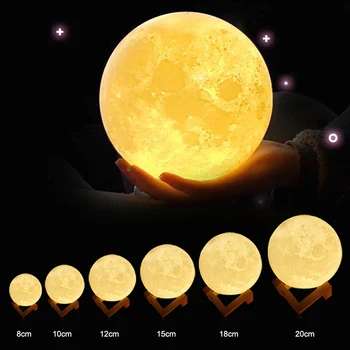 3D Mesiac na Čítanie Tlačených Nočné Svetlo na Diaľkové Ovládanie/Dotykový LED Mesačného svitu mesiaca Svete Loptu s Drevom Stojan Základne pre Deti Spálne