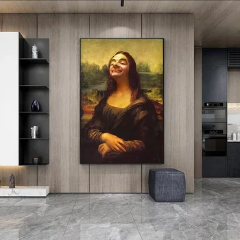 Humor Zábavné Vytlačiť Mona Lisa a Mr. Bean Plátne, Plagát, Obývacia Izba, Spálňa Wall Art Decor Obrázok