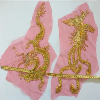 SASKIA 2 ks Čínskych Vyšívané Dragon Škvrny Výšivky Phoenix Patch Zlato Sequin Paillette Oka Textílie Šiť Oblečenie Nášivka