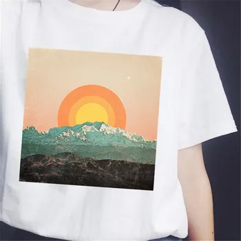 Nové Harajuku Veľké Vlny a Slnko Estetické T-Shirt Ženy Tumblr 90. rokov, A Tak Je To Tichom Móde Graphic Tee Roztomilý Letné Topy