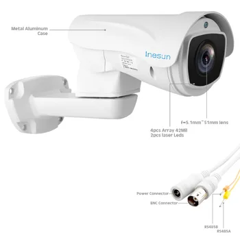 Inesun 5MP (2688x1944) Super HD AHD PTZ CCTV Kamera, 10X Optický Zoom Vonkajší kamerový Bezpečnostné Kamery 330 ft IR Laser