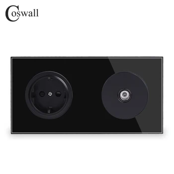 Coswall Crystal Tvrdeného Čisté Sklo Panel EÚ Štandardnej elektrickej Zásuvky + Žena TV Konektor 172*86mm R11 Série