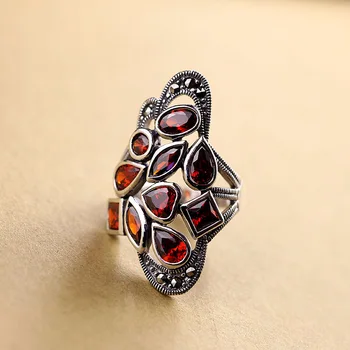 BOCAI reálne S925 mincový striebro šperky vynikajúce tvar s vložkou Granát krúžok pre Ženy móda lady krúžok žena strieborný prsteň