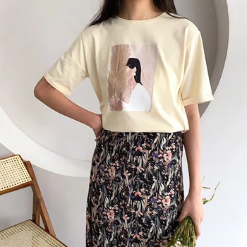 Paríž Dievča Tlač T-Shirts Letné Topy Žena Harajuku Grafické Tees Módny Charakter Krátky Rukáv Kolo Krku Biele Topy
