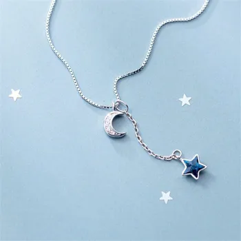 Nový Príchod Čerstvé Modré Crystal Star Temperament 925 Sterling Silver Šperky Plný Crystal Zakrivené Mesiac Nádherné Náhrdelníky H537