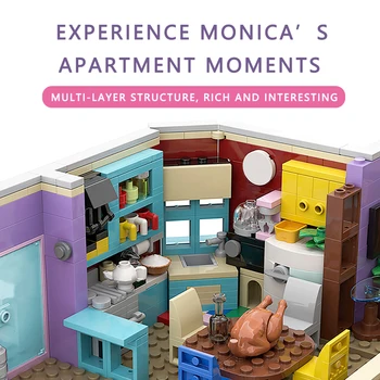 BuildMoc Priateľmi Central Perk MOC TV Show Monica Apartmán Architektúra Stavebné kamene, Tehly Priateľov Pre Dievča, Hračky pre Deti,
