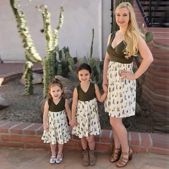 NASHAKAITE Mama a dcéra šaty Rodina Vyzerať Bežné Kaktus Tlač tvaru Mini Šaty Matka, dcéra oblečenie Maminku a mňa oblečenie