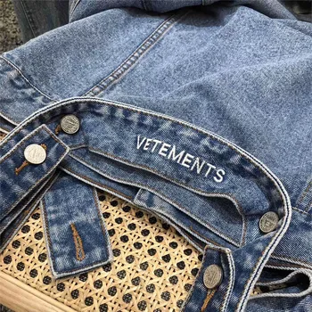 Vetements Najlepšiu Kvalitu Otvor Denim Jacket Muži Ženy VTM Outwear Streetwear Výšivky Vetements Bundy Modrá