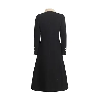 Dráhy Dizajn Značky Bábika Golier Čierne Ženy Jeseň Zima Strana Dlhé Šaty 2020 Elegantné Luxusné Drahokamu Tlačidlo Oblečenie