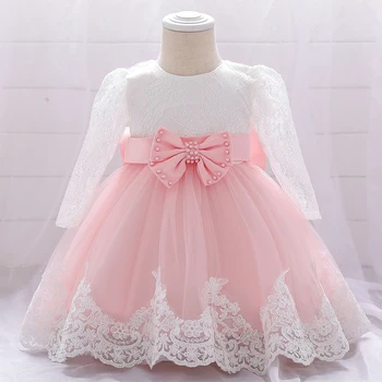 2021 Letné Oblečenie Baby Girl Dress Dlhý Rukáv 2 1. Narodeniny Šaty Pre Dievča Frock Strany Princezná Krst Šaty Dieťa Kvet