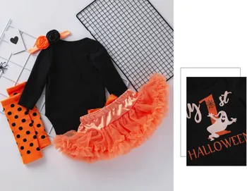 Halloween oblečenie pre baby girl nové dlhý rukáv kombinézach tutu sukne kvet hlavový most, Legíny, ponožky deti deti oblečenie sady