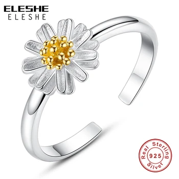 ELESHE Lete Nové 925 Sterling Silver Daisy Kvet Prst Prstene pre Ženy, Svadobné Striebro Otvoriť Krúžok Nastaviteľné Šperky Darček