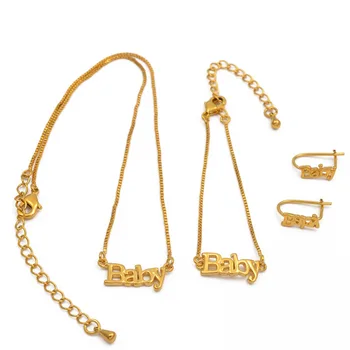 Anniyo Dieťa Šperky 30 cm Náhrdelník & 13cm Náramky Náušnice pre Deti Zlatá Farba Šperky Dcéra Narodeninám #048311