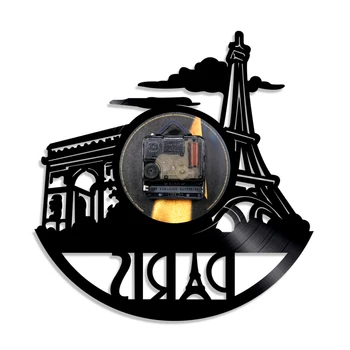 Paríž Wall Clock Tower Mesto Lásky, Paríž, Francúzska Vinyl Nástenné Hodiny Francúzskom Hlavnom Meste Paríž Skyline Stene Hodinky