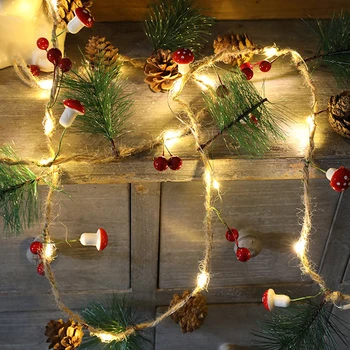 Vianočné Ozdoby Charms 2M 20Led Medený Drôt String Svetlo Borovicová Šiška Ihly Víla Svetlo DIY Garland Lampa Vianočný Strom Dekorácie