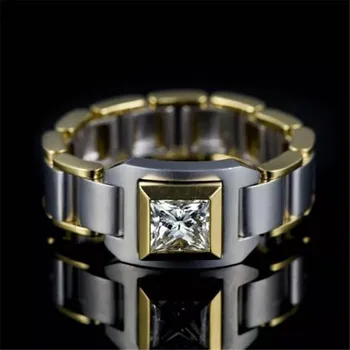 Móda Žlté Zlato Dvojité Farba Biela Zirkón Prstene pre Mužov, Svadobné Šperky Vintage Reťazca Muž Luxusné Zapojenie Promise Ring