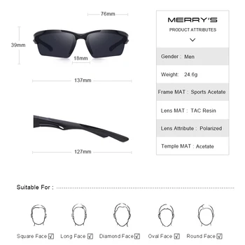 MERRYS DIZAJN Mužov Polarizované Vonkajšie športové slnečné Okuliare Muž Okuliare UV400 Ochrana S9022