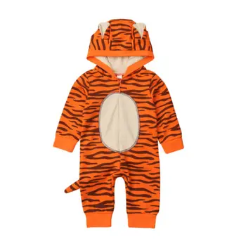 Cartoon Novorodenca Chlapec Dievča 3D Tiger Dlhý Rukáv Zips s Kapucňou Romper Jumpsuit Playsuit Oblečenie Baby Teplé Oblečenie