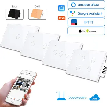 Wifi Smart Light Switch luxusné Nástenné Dotykový Snímač Spínač US/EU Standard prepínač power Crystal Glass Pracovať s Alexa Domovská stránka Google