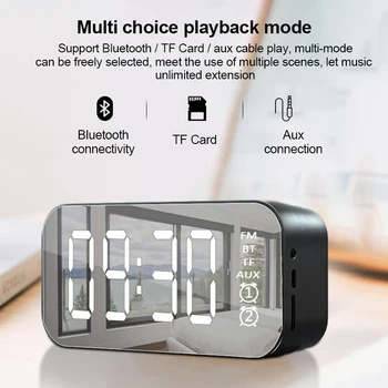 Multi-funkčné Zrkadlo Budík Bluetooth Reproduktor S Rádio LED Zrkadlo Spánok, Bezdrôtový Subwoofer, Hudobný Prehrávač Tabuľka Hodiny