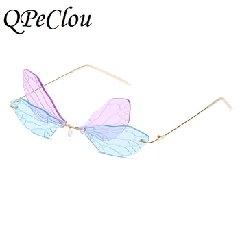 QPeClou 2020 Nové Módne Party Farebné Dragonfly Slnečné Okuliare Ženy Vintage Steampunk Slnečné Okuliare Žena Bez Obrúčok Zábavné Odtiene
