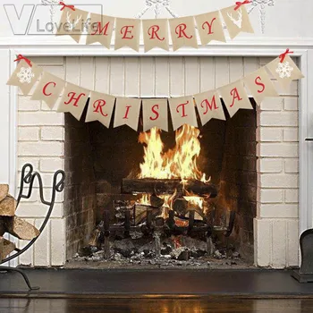 Veselé Vianoce Vrecoviny Banner Nový Rok 2020 Jutových Tkanín Bunting Garland Rustikálny Vianočné Dekorácie pre Domov tyčinku Nový Rok