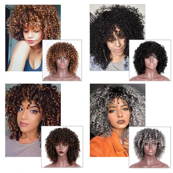Opečiatkované Slávnej Kinky Afro Kučeravé Parochňa Blond Parochňa S Ofinou Syntetické Krátke Parochne pre Čierne Ženy Vysokej Teplote Vlasy