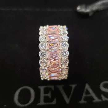 OEVAS Pevné 925 Sterling Silver Prstene Pre Ženy Šumivé 3 Riadky Plné Vysoké Uhlíka Diamant Zapojenie Strany Jemné Šperky