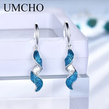 UMCHO Elegantné 925 Silver Blue Flitrami Drop Náušnice pre Ženy, Výročia, Narodeniny, Party Dary, Jemné Šperky, Dekorácie