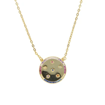 Rainbow cz multi farby dúhy kolo disk mince vyhlásenie náhrdelník zlatá farba vermeil luxusný svadobný náhrdelník módne šperky