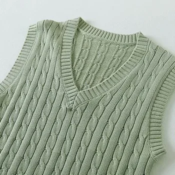 Vintage štýlový pevný pletený sveter vesta ženy 2020 sueter mujer V krku bez rukávov pružnosť vestu preppy štýl topy