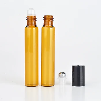 Veľkoobchod s 10 ML Roll Na Prenosné Amber Sklo Naplniteľné Parfum Fľašu Vyprázdniť Esenciálny Olej Prípade S Plastovou hlavicou