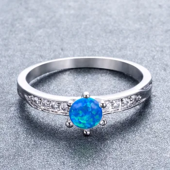 Malý Elegantný 925 Sterling Silver Crystal Snubné Prstene Kolo White/Blue Fire Opal Prst Krúžky Módne Ženy, Darčeky 2018