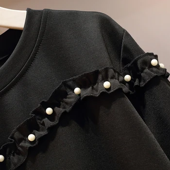 Plus Veľkosť Ženy Black Prehrabať Patchwork Lištovanie Šaty na Jeseň Roku 2019 Dlhý Rukáv Voľné Bežné Dámy Oka Morská víla Šaty 5XL