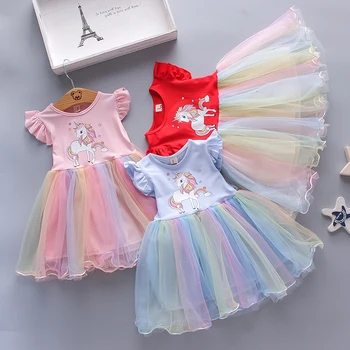 Roztomilý Jednorožec Šaty Pre Dieťa Dievča Oblečenie Sladké Rainbow Oka Princezná Dievčatá Šaty Bežné Tenké Deti Letné Šaty Darček K Narodeninám