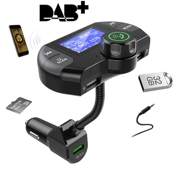 Digitálny DAB Rádio Prijímač, Auto DAB Tuner Bluetooth 4.2 FM Aux Stereo Hudby QC3.0 Dual USB, Podpora TF Kariet U-disk