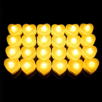 24pcs Romantický LED Čaj Svetlo Lásky v Tvare Srdca Blikanie Elektronické Sviečky Nočné Svetlo pre Svadobné Party Dekorácie Valentine