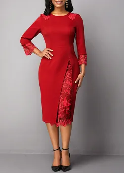 Jeseň Ženy 2020 Nové Červenou Farbou S-5xl Veľké Veľkosti Elegantná Čipka, Šitie Slim Šaty Plus Veľkosť Úrad Práce Šaty Vestidos