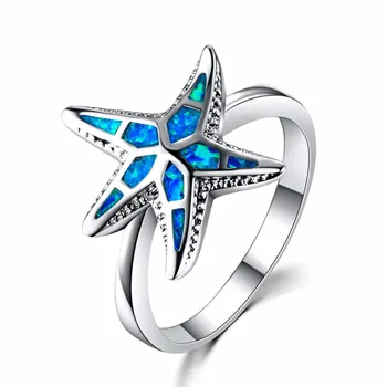 Móda Blue Fire Opal Hviezdice Krúžky 925 Sterling Silver Krúžky Pre Ženy, Darčeky, Šperky 2018