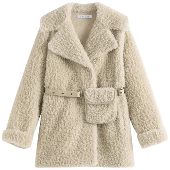 FANSILANEN Vlna príliš stretávajú umelú kožušinu kabát Ženy jeseň zima jahňacie kožušiny teddy bunda Žena zelená ovce plyšové kabát bežné kabát
