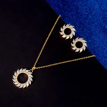Šperky Sady HADIYANA Medené Šperky Klasické Dvojité Okrúhle Náušnice A Náhrdelníky Sady Ženy Milosť CN901 Accesorios Mujer
