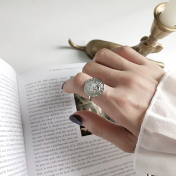 LouLeur nové 925 sterling silver Emboss obrázok prstene strieborné koleso dizajn nepravidelný avatar mince, prstene pre ženy vintage šperky