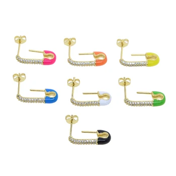 Žiarivkové svetlo Neón Smalt Bezpečnosti Pin Stud Náušnice Zlatá Farba Micro Pave Jasné, CZ Rainbow Európskej Black Lady Hot Predaj Šperkov