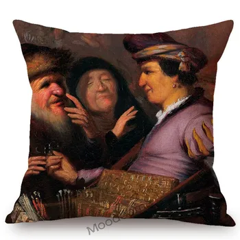 Vintage Holandský Maliar Rembrandt Barokový Portrét Olejomaľba Kráľovský Dvor Štýl Domova Hodiť Vankúš Sofa Vankúš