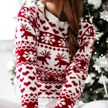 Nové 2020 Vianočný Sveter Pletené Elk Ugly Sweater O-krk Dlhý Rukáv Pulóver Jumper Jeseň Zimné Oblečenie Pre Ženy T0N206A