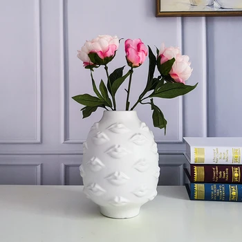 Biele Keramické Kvetinový Muse Tvár, Pery Váza Moderné Domáce Dekorácie Obývacia Izba Kreatívne Kvetinové Aranžmán
