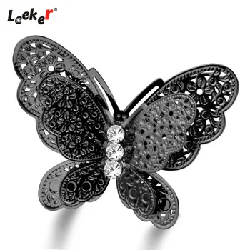 LEEKER Vintage Gotickom Štýle Veľký Motýľ Krúžky Nastaviteľná Veľkosť Čierny Krúžok Pre Ženy Zvierat Šperky 217 LK8
