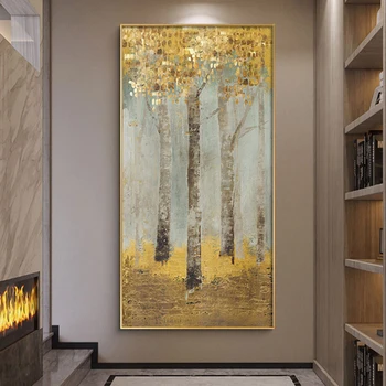 Veľká Veľkosť Nordic Vintage Abstraktné Zlaté Bohaté Strom Plagát Plátno na Maľovanie na Stenu Umenie Fotografie pre Obývacia Izba Cuadros Domova