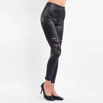 Lady punk móda zips sexy legíny čiernej kávy kožené legíny jar jeseň immitation kožené nohavice členok dĺžka nohavice